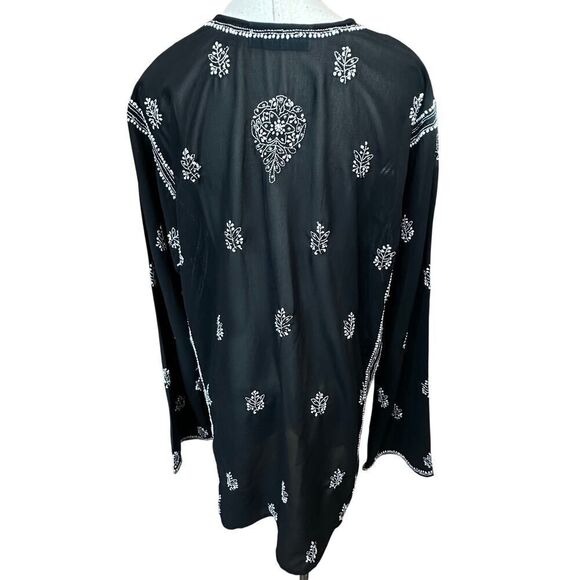 Graham Kandiah NY Embellished Long Sleeve Tunic Flowy Black White Top Size Large - Picture 5 of 16